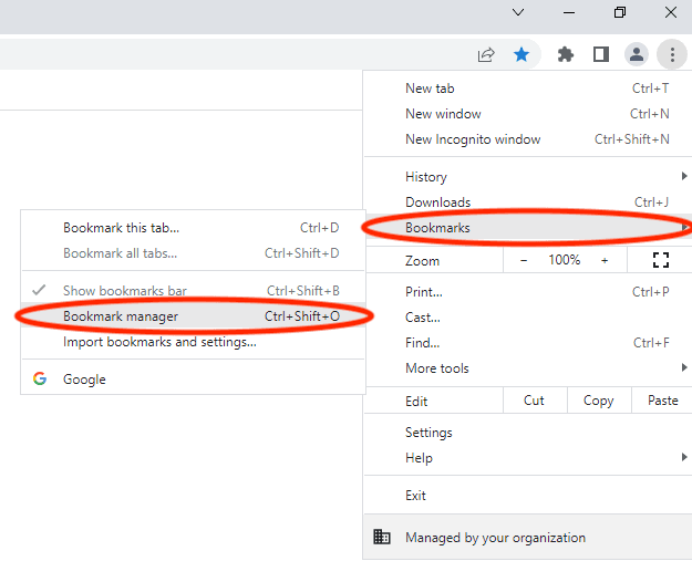 Chrome Bookmark Export Step 1