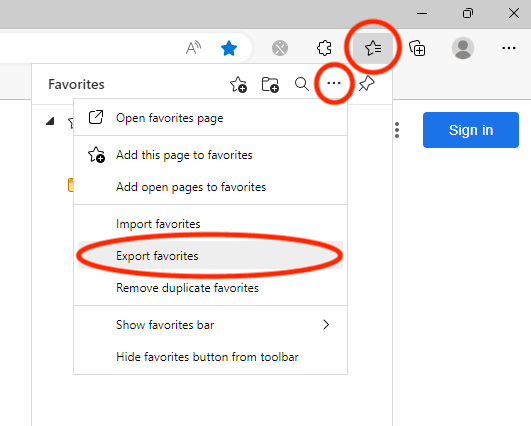 Edge Bookmark Export Step 1