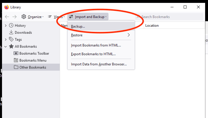 Firefox Bookmark Export Step 3